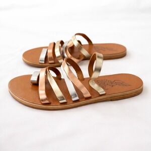 Ancient Greek Sandals Niki 38 Pink Metallic Leather Toe Ring Sandals Size 7.5